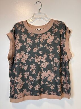 Oddi Floral Knit Sleeveless Top in Dusty Rose and Green Women’s Large